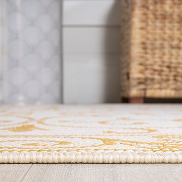 Charleston Vintage Filigree Textured Weave Indoor/outdoor Round Rug